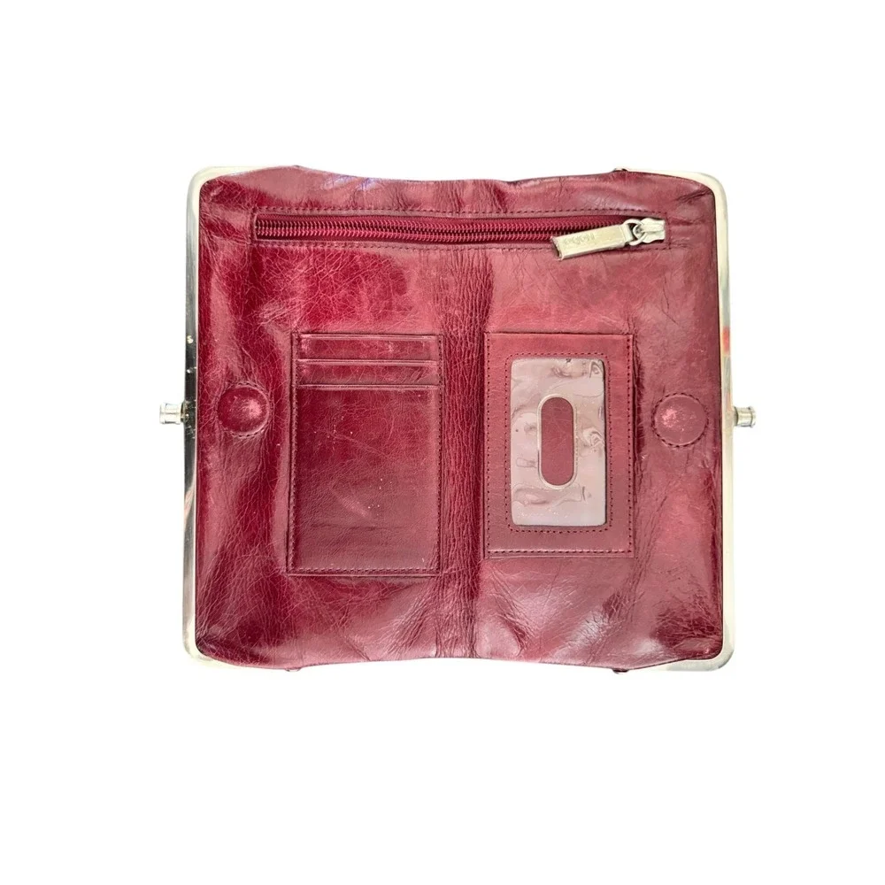 HOBO Lauren Bifold Clutch Wallet Purse for Women Red Leather with Inner Dividers